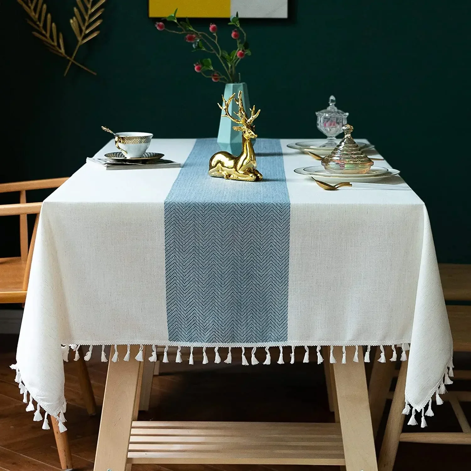 

Table Cover Linen Rectangle Table Cloth with Tassel Retro Farmhouse Wedding Decor Tablecloth for Kitchen Dining Table