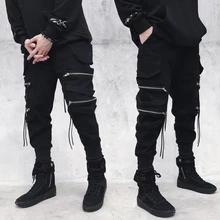 

Fashion Clothing Women Men Black Cargo Pants Pants Joggers Men Jogging Autumn Korean Streetwear Hip Hop Zipper Ribbon Pants