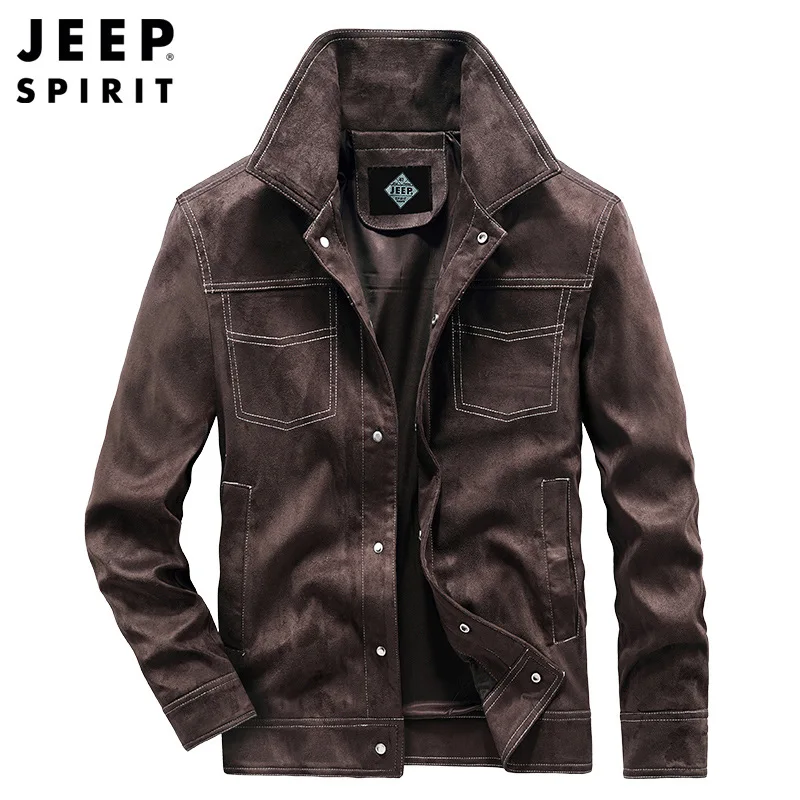 JEEP SPIRIT 남성용 심플 스웨이드 재킷, 클래식 라펠, 캐쥬얼, 다목적, 편안한 버클 코트, 봄 및 가을, 새로운 패션