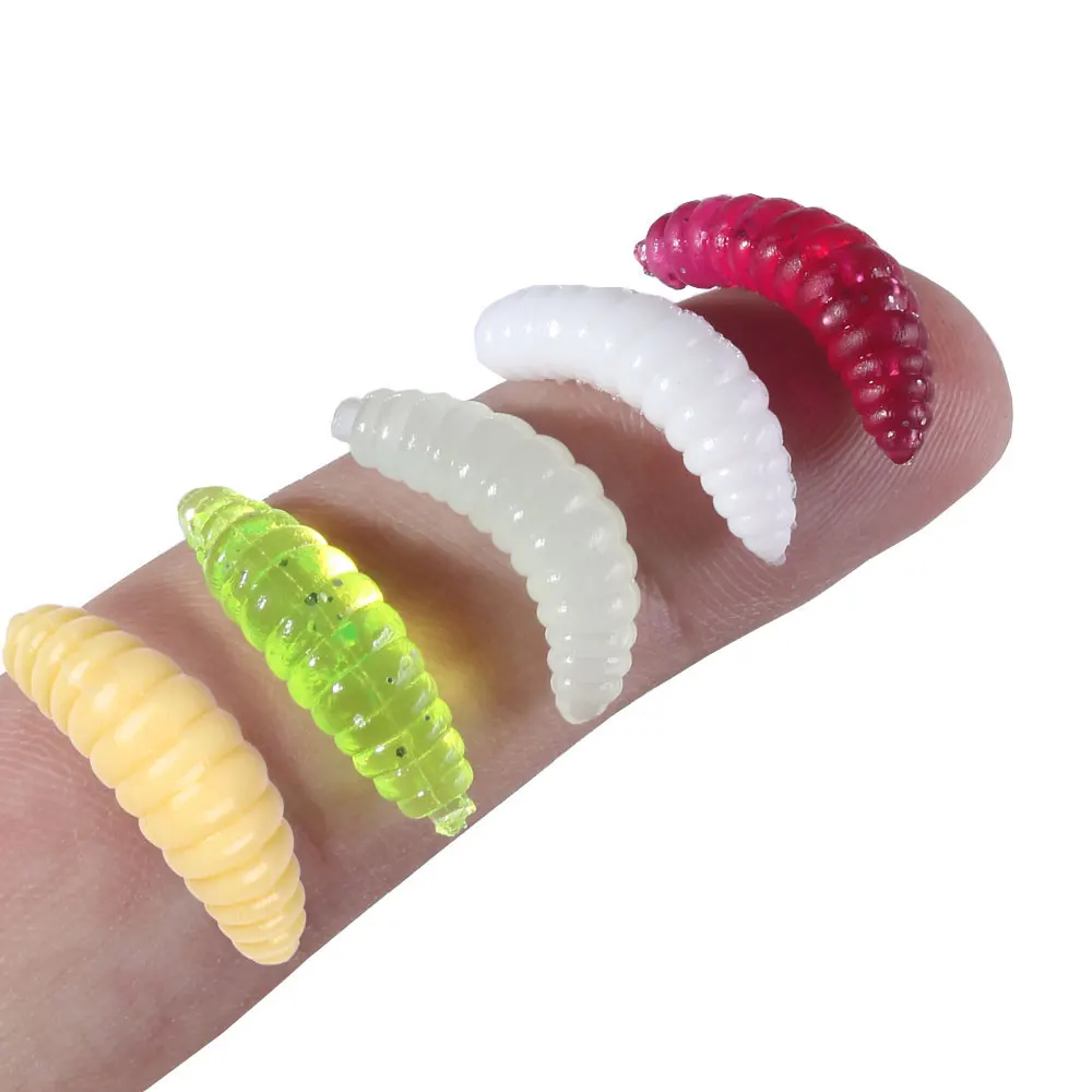50pcs vers luisants appâts souples 2cm asticots crevettes pour pêche brochet perche carpe