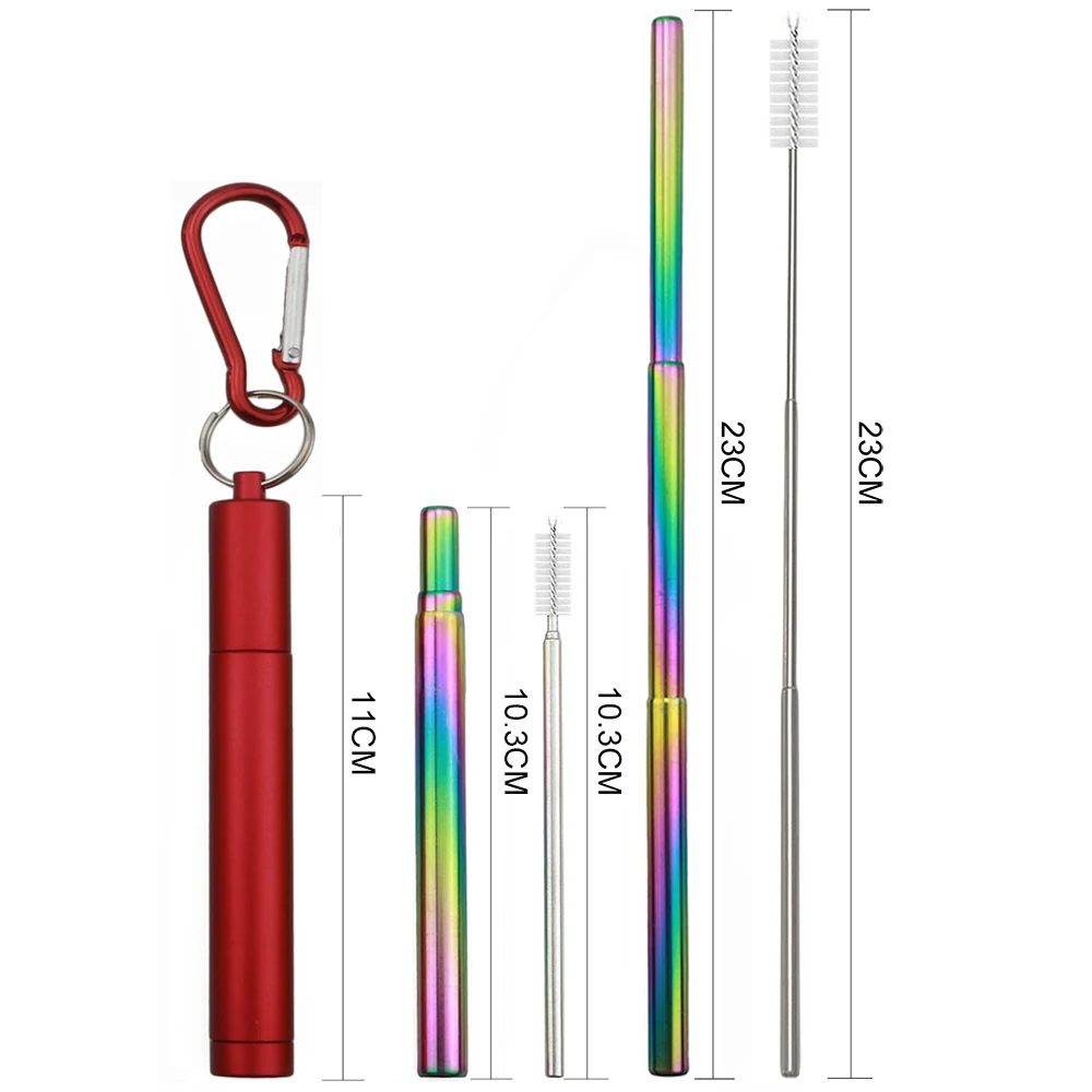 Metal Straw Set 304 Stainless Steel Metal Straw Reusable Telescopic Straw Set