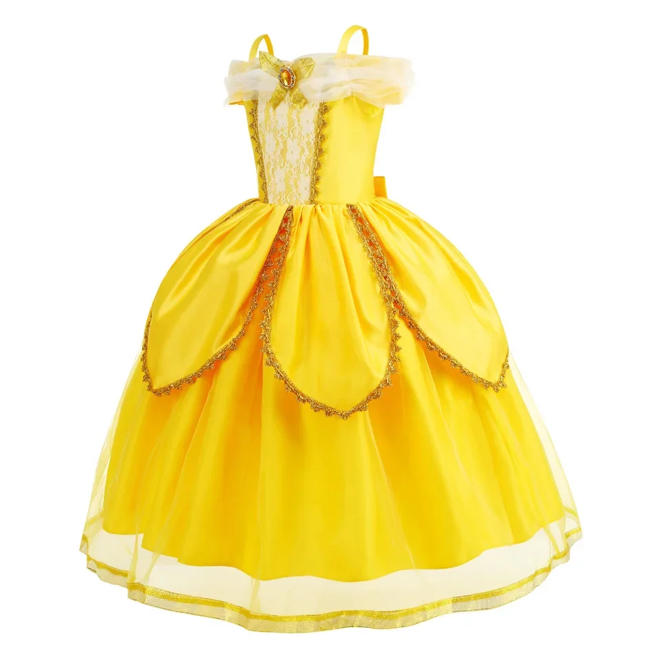 Meisje Belle Jurk Mouwloze Bloemen Kinderen Feest Prinses Kostuum Kinderen Schoonheid En Het Beest Halloween Carnaval Outfit  1501