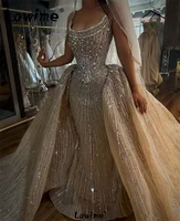 2 In 1 Champagne Wedding Dresses 2024 Mermaid Luxury Arabic Bridal Gowns With Detachable Skirt Crystals Long Vestidos De Novia 1