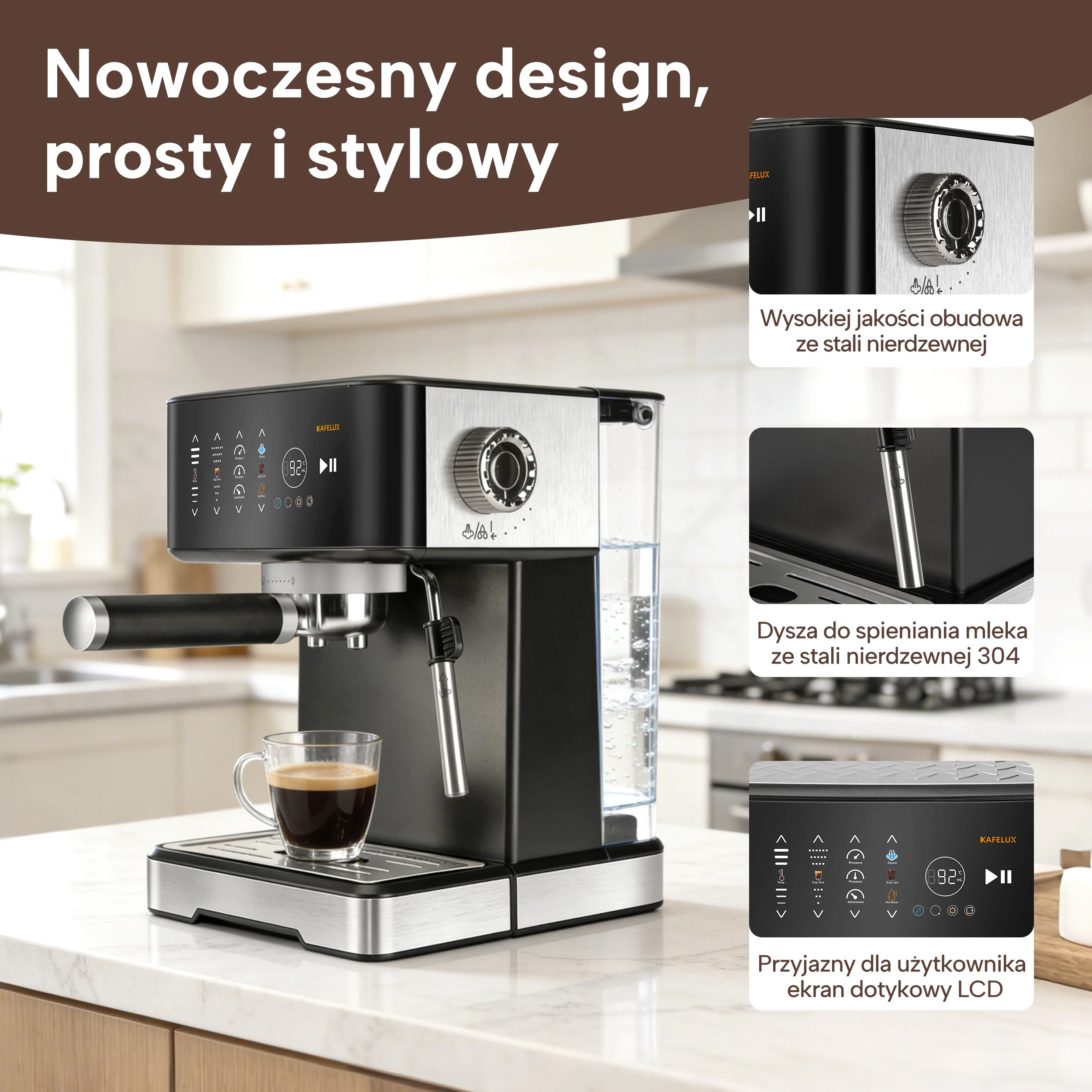 Cafetera Espresso de 20 Bares, Cafetera de 1400W con Espumador de Leche y Pantalla Táctil, Tanque de 1.7L para Latte y Cappuccino Caseros