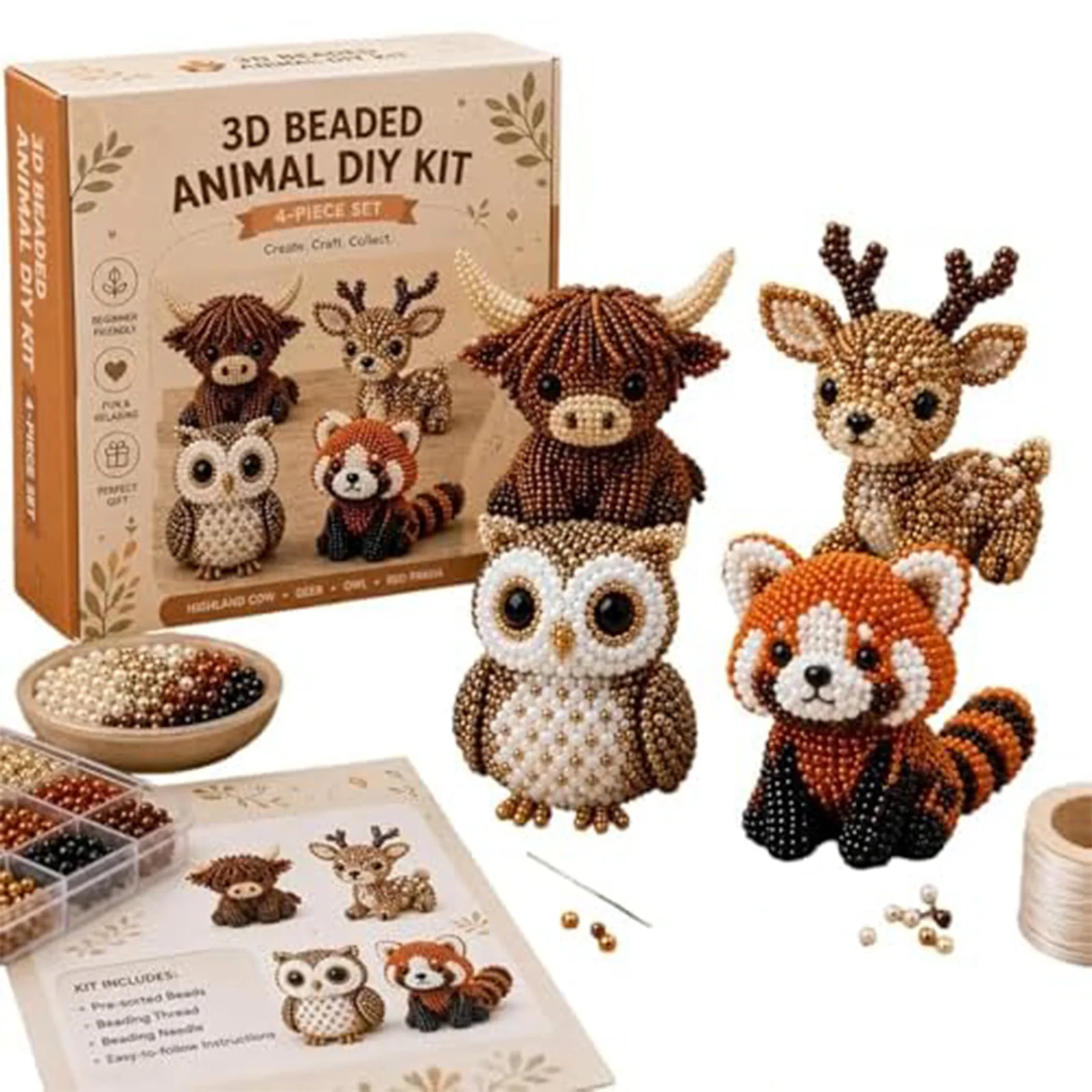 작은 3D 비즈 동물 DIY 키트, 안정적이고 생동감 넘치는 튜브 비즈 키트, 밝은 색상, 손 자수 공예 애호가 및 장