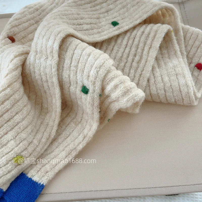 Color Dots Children Wool Knitted Scarf Students Advanced Sense Everything Bib Boys Girls Winter Baby Warm 24W015