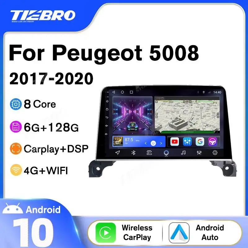 Tiebro 2DIN Android10 Car Radio For Peugeot 5008 4008 3008 2017-2020 Stereo Receiver GPS Navigation Bluetooth Player Auto Radio