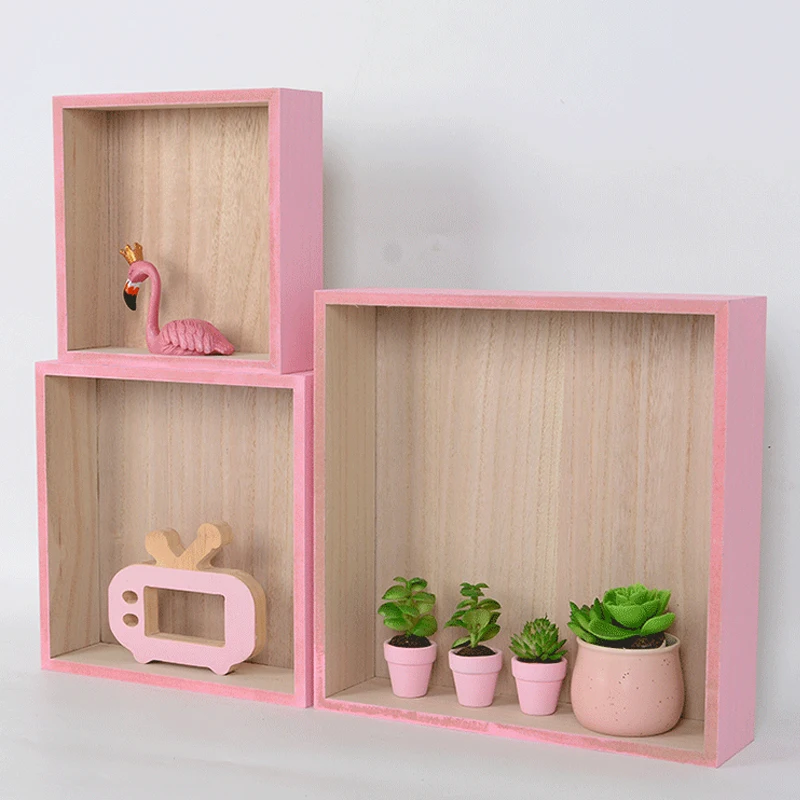 3pcs-children's-shelves-vintage-pink-wall-floating-square-shelf-doll-display-storage-rack-baby-nursery-room-home-decoration