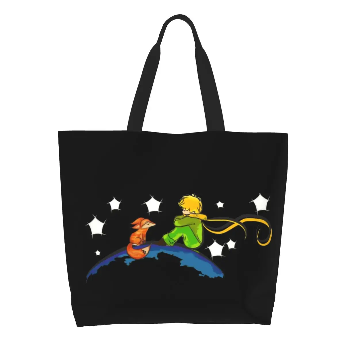 

The Little Prince And Fox Shopping Bag Shoulder Canvas Tote Bag Portable Le Petit Prince Fairy Tale Groceries Shopper Bags