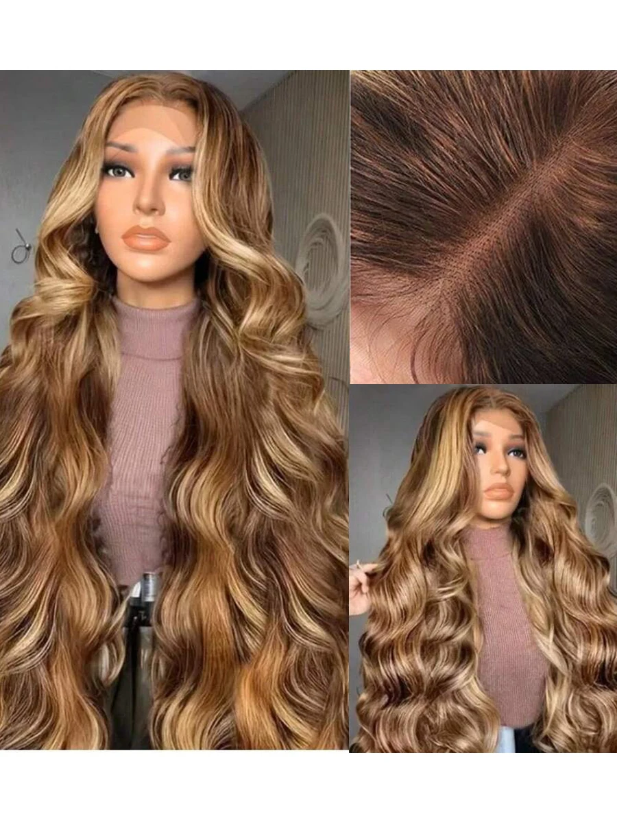 P4/27 Highlight Ombre Brown Body Wave 13x4 HD Lace Front Human Hair Wigs Honey Blonde Colored Pre Plucked Long Wigs For Women 2