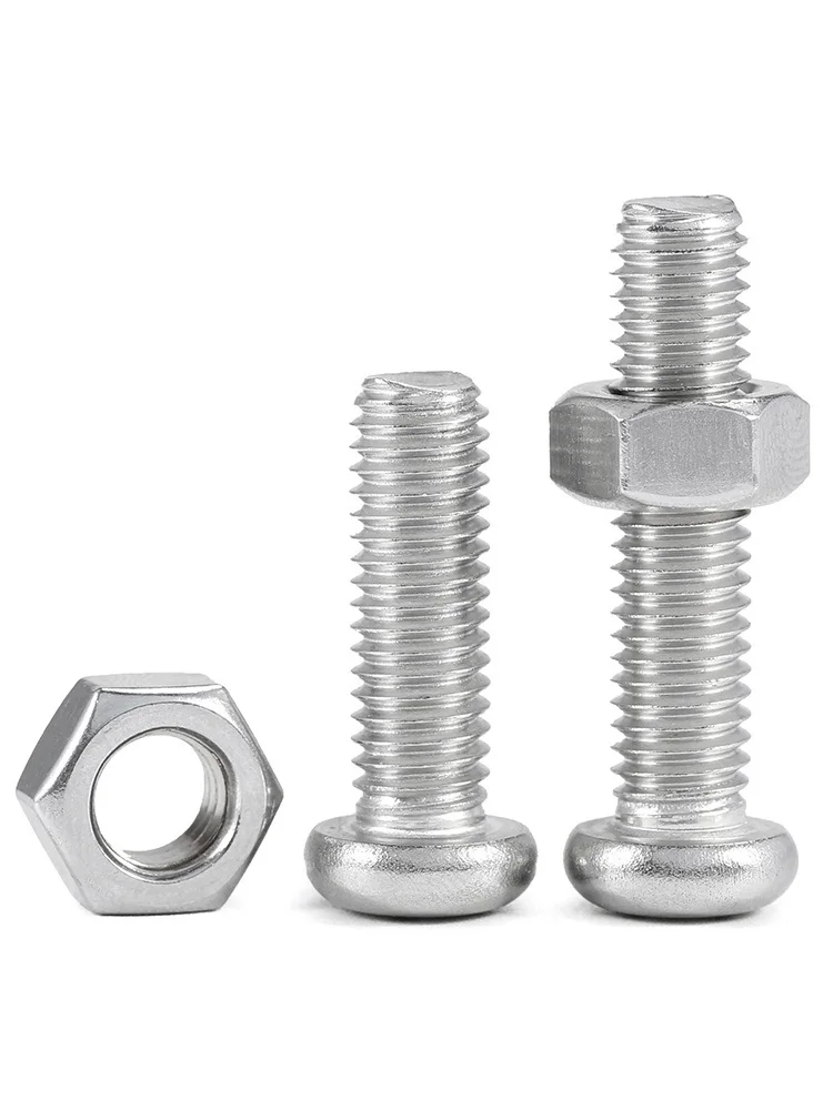Description Picture 3 of itemM2 M2.5 M3 M3.5 M4 304 Stainless Steel Two-piece Screw Nut Set Cross Phillips Round Pan Head Bolt Hexagon Nut Combination Set