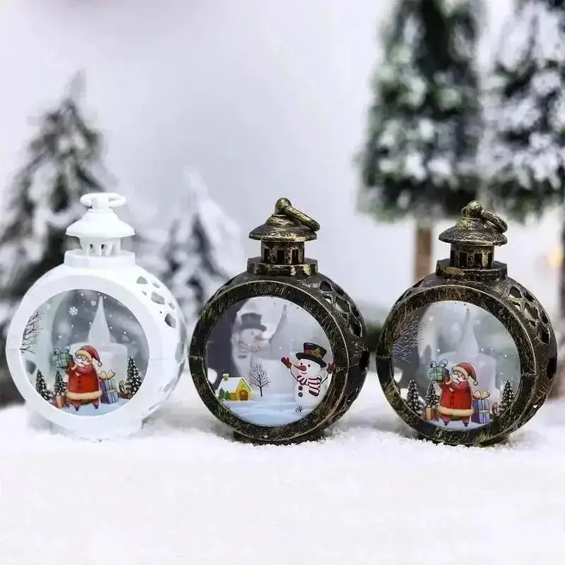 Christmas Round Glass Small Wind Light Decoration Retro Christmas Night Light Window Display Holiday Decoration Supplies Display