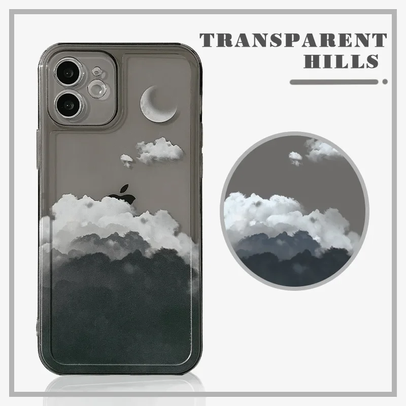Retro Wonderland Moon Gradient Cloud Clear Phone Case Per Iphone 15 14 13 11 12 Pro Max Xr 14 15 Plus Xs Max Case Cute Cover