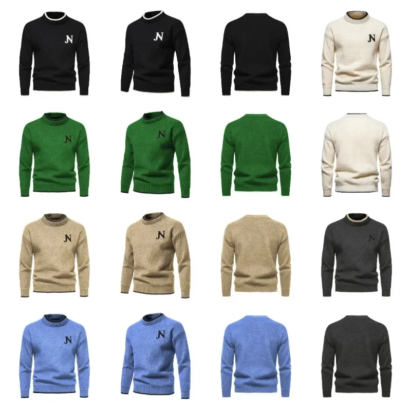 

Autumn and Winter New High Quality Fashion Casual Trend Solid Color Letter Embroidery Men's Round Neck Long Sleeve Sweater