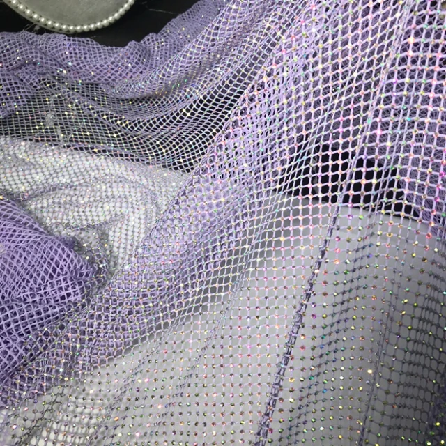 Shiny Stretch Rhinestone Mesh Clear Crystal Fishnet Fabric - Temu