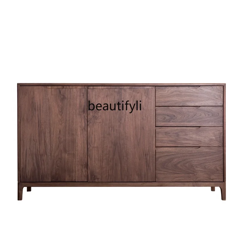 

North America Black Walnut Wood Sideboard Cabinet Nordic Modern Solid Wood Four-Bucket Cabinet New Chinese Designer Tea Cabinet
