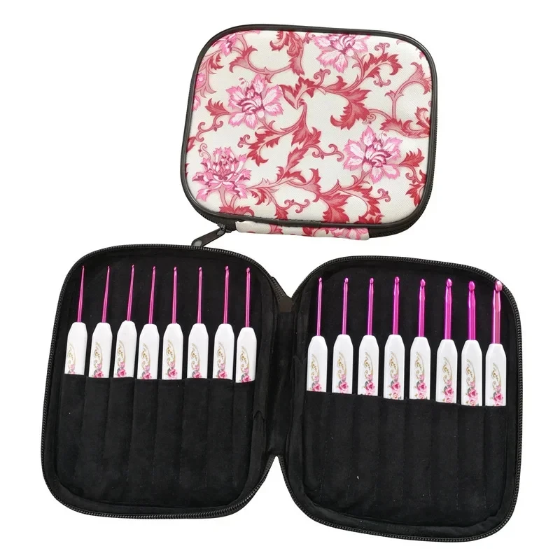 "Crochet Hooks Set Pink Aluminum Knitting Needles Kit for DIY Yarn