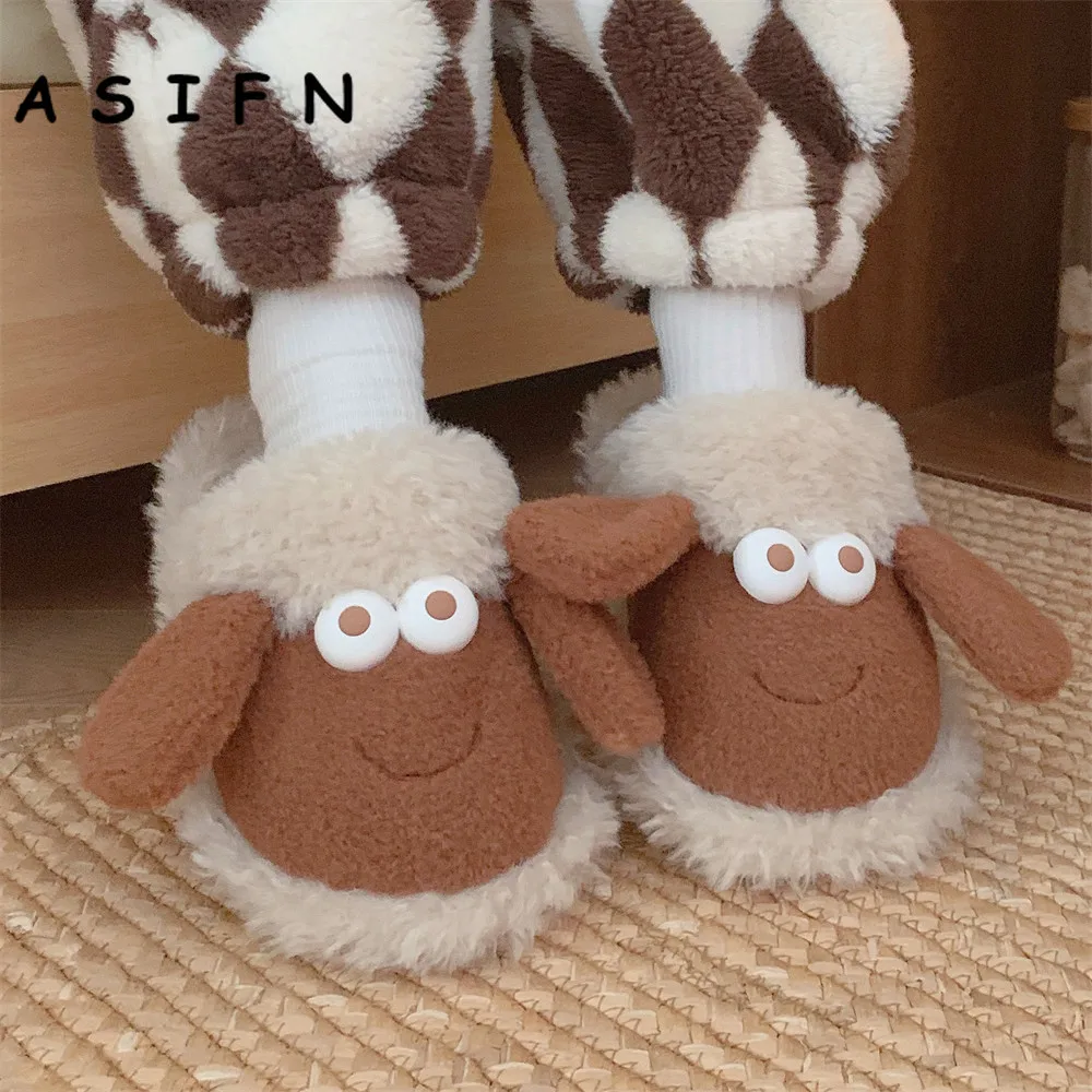 

Тапки ASIFN женские с мультяшным рисунком, теплые зимние пушистые домашние тапочки с овечкой, удобные модные