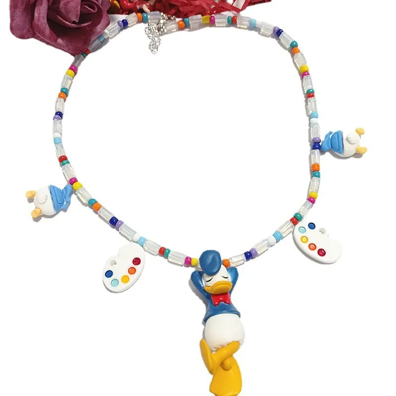 Disney Princess Cartoon Candy Acrylic Beads Donald Duck Drawing Board Flower Short Necklace Neck Chain Female