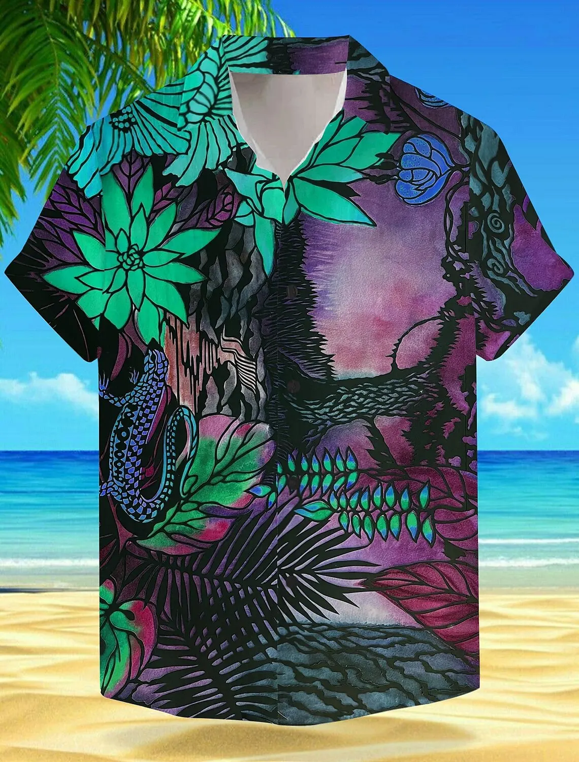 thumbnail image 1 of Camisa hawaiana de vacaciones con máscara tropical para hombre, camiseta de manga corta para exteriores, vacaciones hawaianas, camisa hawaiana de verano, camisa naranja, 1 of 4