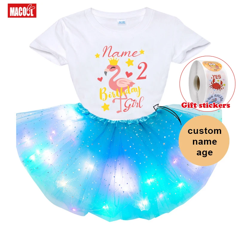 

Girl Birthday Dress Kids Set Princess Clothing Rainbow Children T Shirt Summer 3PC Kids T-shirt+Girls' Skirt+Children's Stickers