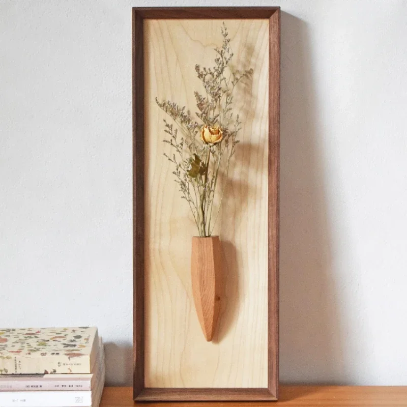 

Japanese Style Flower Arrangement Hanging Paintings Solid Wood Chinese Mode Bloom Vessels Tea Room Vase Wall Decorations