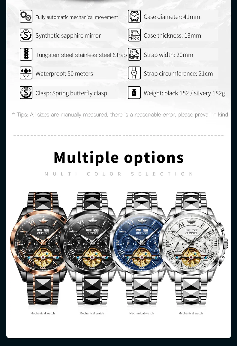 OUPINKE Genuine Automatic Watch for Men Luxury Top Brand Business Sapphire Mirror Tungsten steel Men's Mechanical Wristwatches