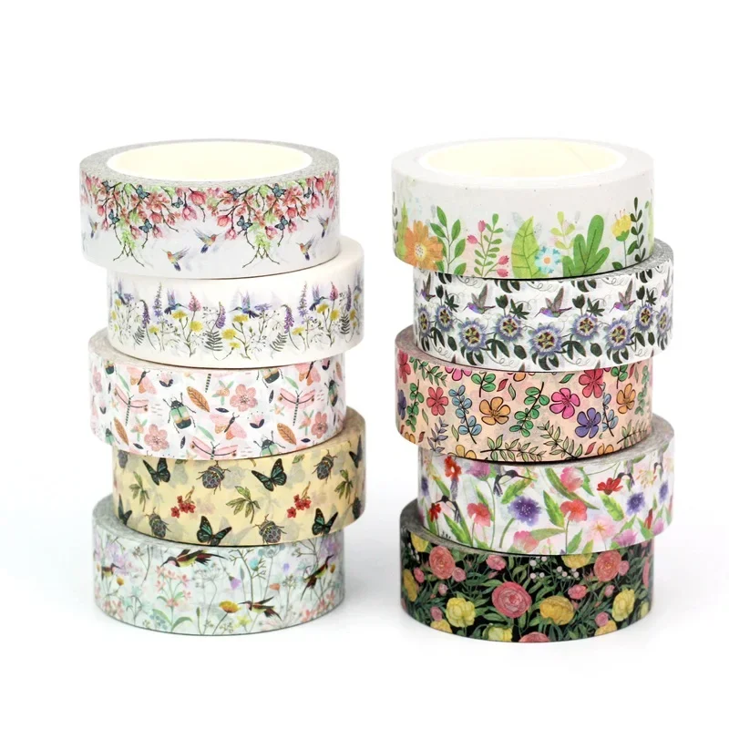 

Bulk 10X Decor Spring Floral Leaves Hummingbird Japanese Paper Masking Washi Tapes Set Scrapbooking Journaling Kawaii Papeleria