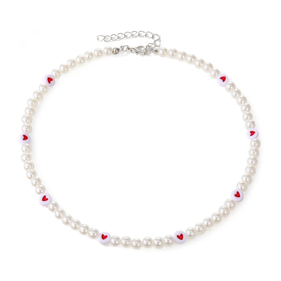 Red Red|red Heart Pearl Pendant Necklace - Vintage Choker