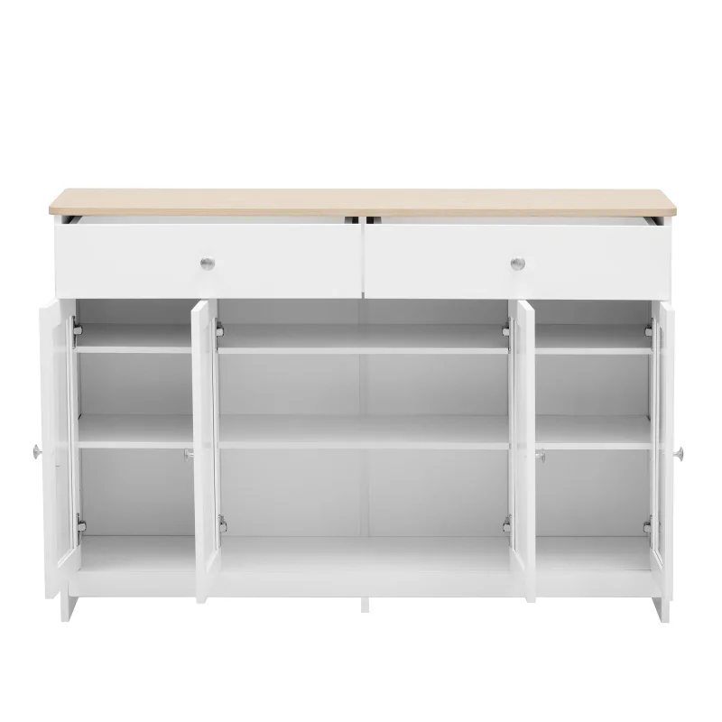White Cabinet For Storing Bedroom, Wood Veneer Sideboard, Four Doors, Two Drawers, And Glass Doors For Living Room Dining Room. – Detail 7