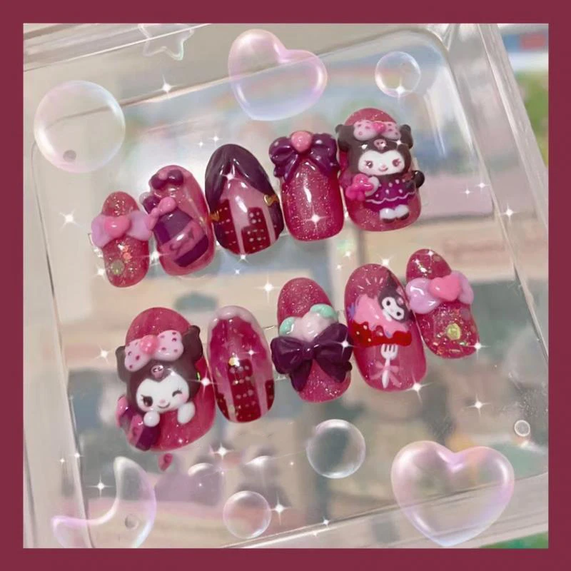 

New Diy Sanrioed Kuromi Cartoon Kawaii Red Original Three-Dimensional Phototherapy Creative Handmade Detachable Nail patch