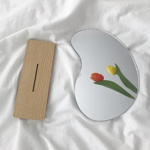 

Ins Makeup Mirror Irregular Korean Style Acrylic Decorative Mirror with Wooden Base Home Decor Cosmetic De Maquillaje