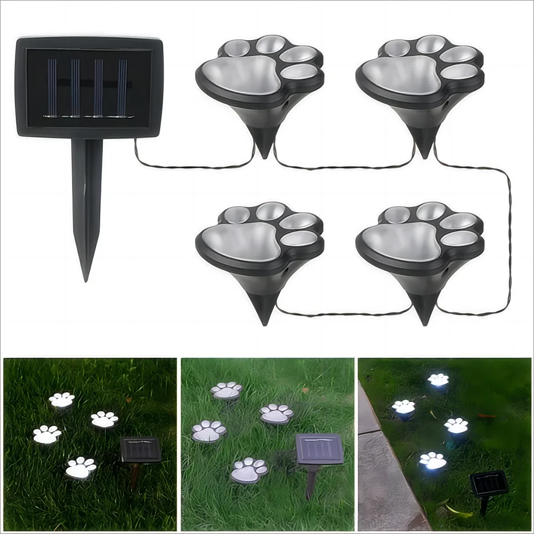 Solar Garden Light 4-in-1 Waterproof Pathway Lawn Lamp Animal Paw Print