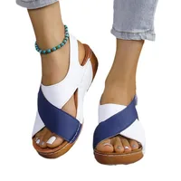 Sandales à l'offre elles compensées pour femmes, chaussures de plage confortables, en cuir PU, patchwork, été 6