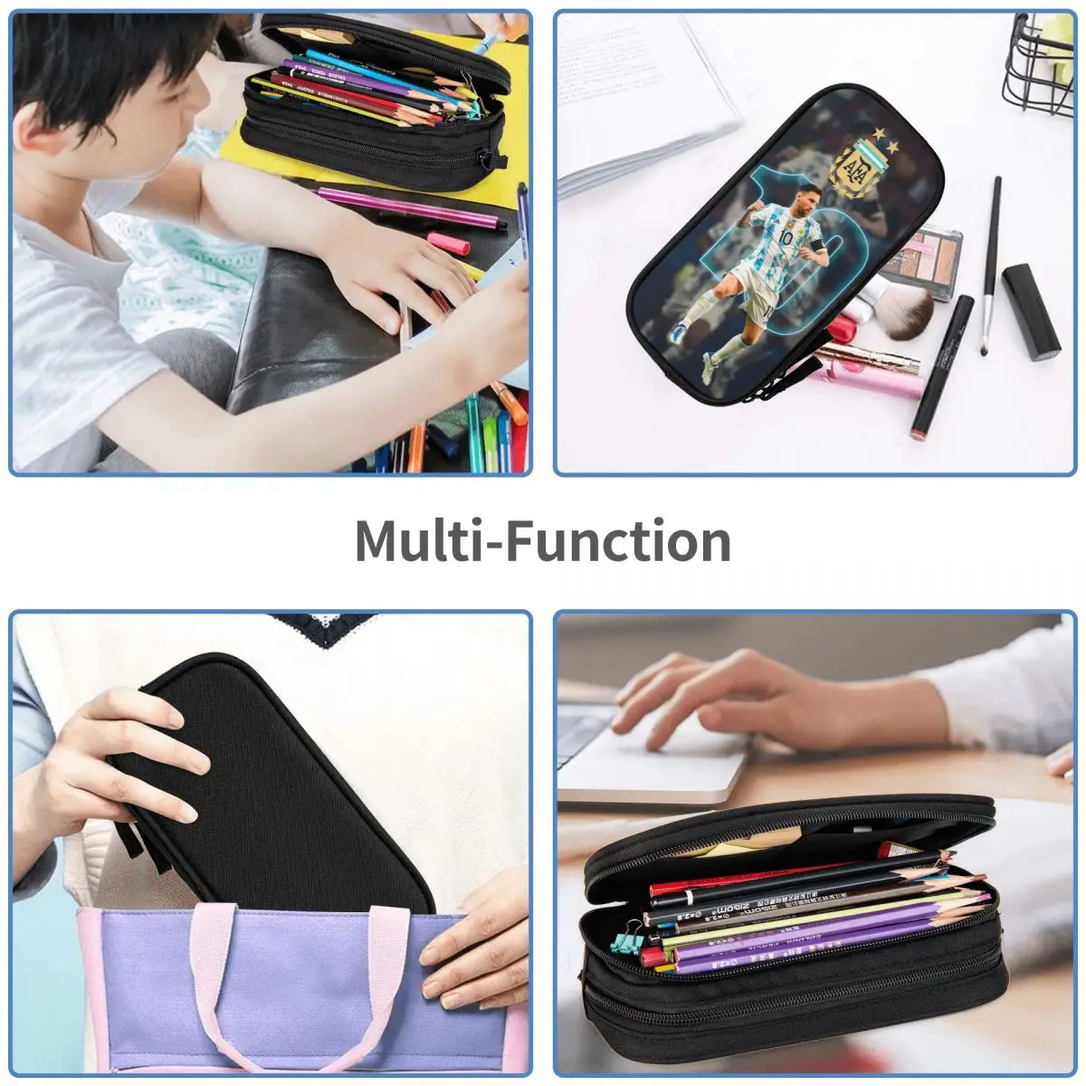 Soccer Messi Pencil Case Argentina Football Pen Box Bags Girls Boys Large Storage School Supplies Zipper Pencilcases 5