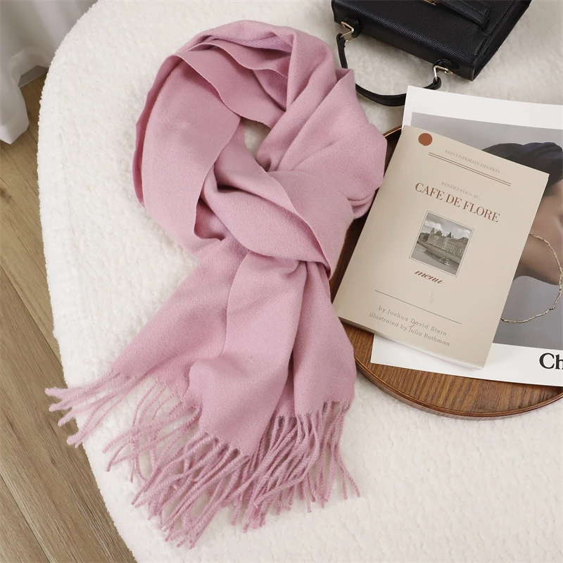 51 farbe Solide Frauen Winter Schal Warm Verdicken Kaschmir Schal Außen Quasten Pashmina Dame Wrap Winddicht Schals Mode Luxus – Detail 7