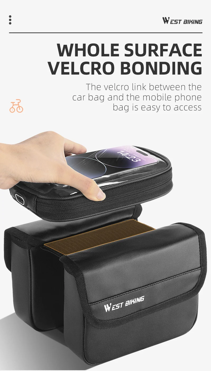 WEST BIKING Waterproof Bicycle Front Frame Bag Double Pouch & 7.2 Inch Phone Touch Screen Bag Cycling Travel MTB Top Tube Bag
