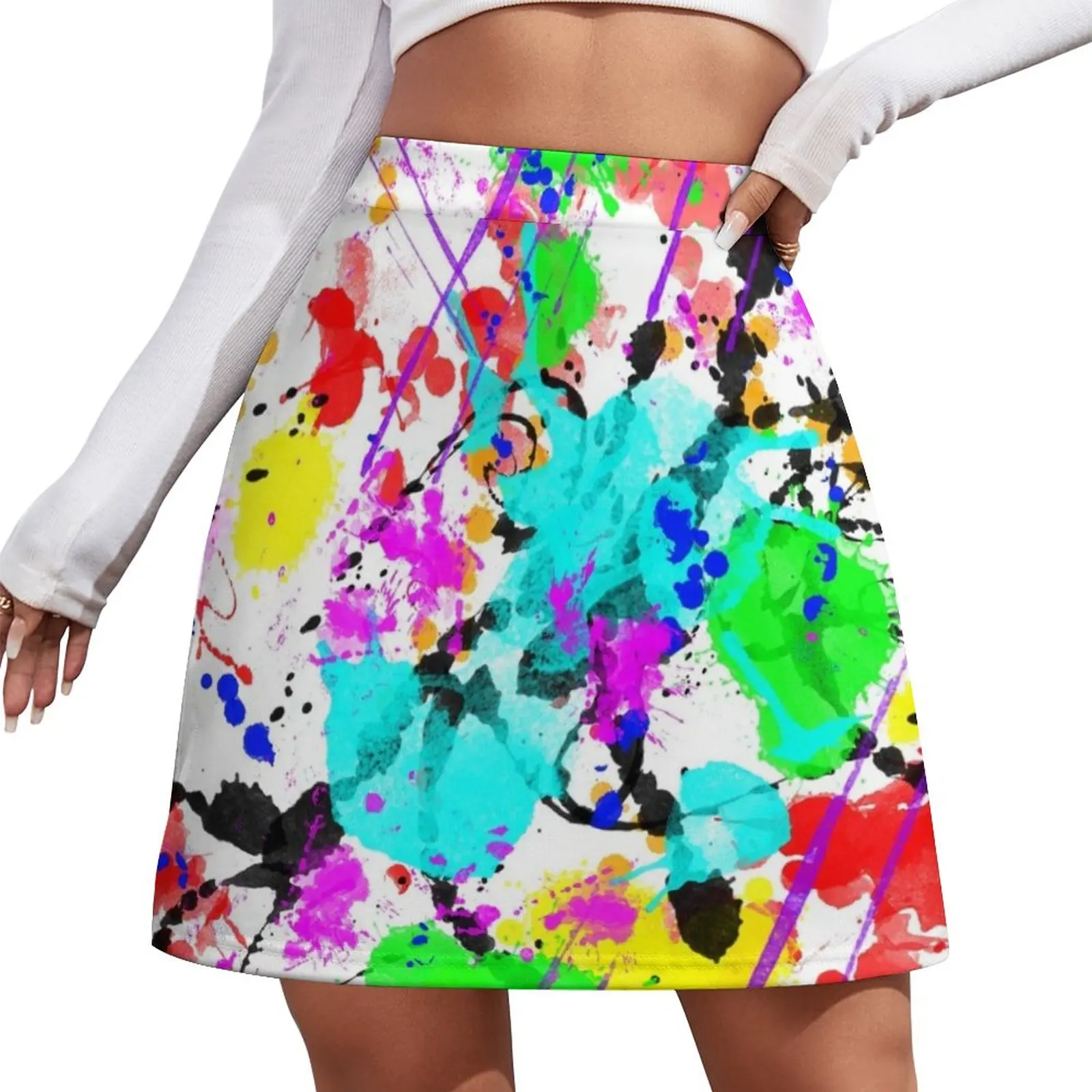 Watercolor splatter effect, neon colors Mini Skirt Woman short skirt 90s vintage clothes