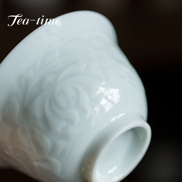 150 Ml Kézzel Készített Árnyék Celadon Tea Tureen Megkönnyebbülés Lotus Art Scalding Hand Grab Bowl Maker Ceramic Gaiwan Kung Fu Teakészlet - Image 4