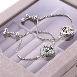 Aromatherapy Bracelet Tree of Life Diffuser Locket Adjustable Perfume Essential Oil Diffuser Bracelet Crystal Women Bangle Gift