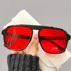 Men's Vintage Oversized Sunglasses - Classic Sport Design with UV400 Protection (Black - Red)
