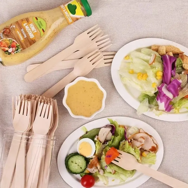 50/100PCS Natural Wooden Disposable Cutlery Set Dessert Cake Knives Forks Spoons for Parties Weddings Cafes Tableware Supplies