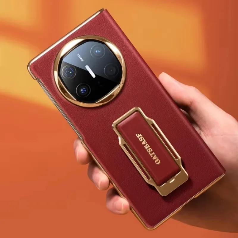 Eary Leather Phone Case for Huawei Mate X6 Dual Strap With 360° Rotation Stand Smart View WindowShockproof Protector Full Cover