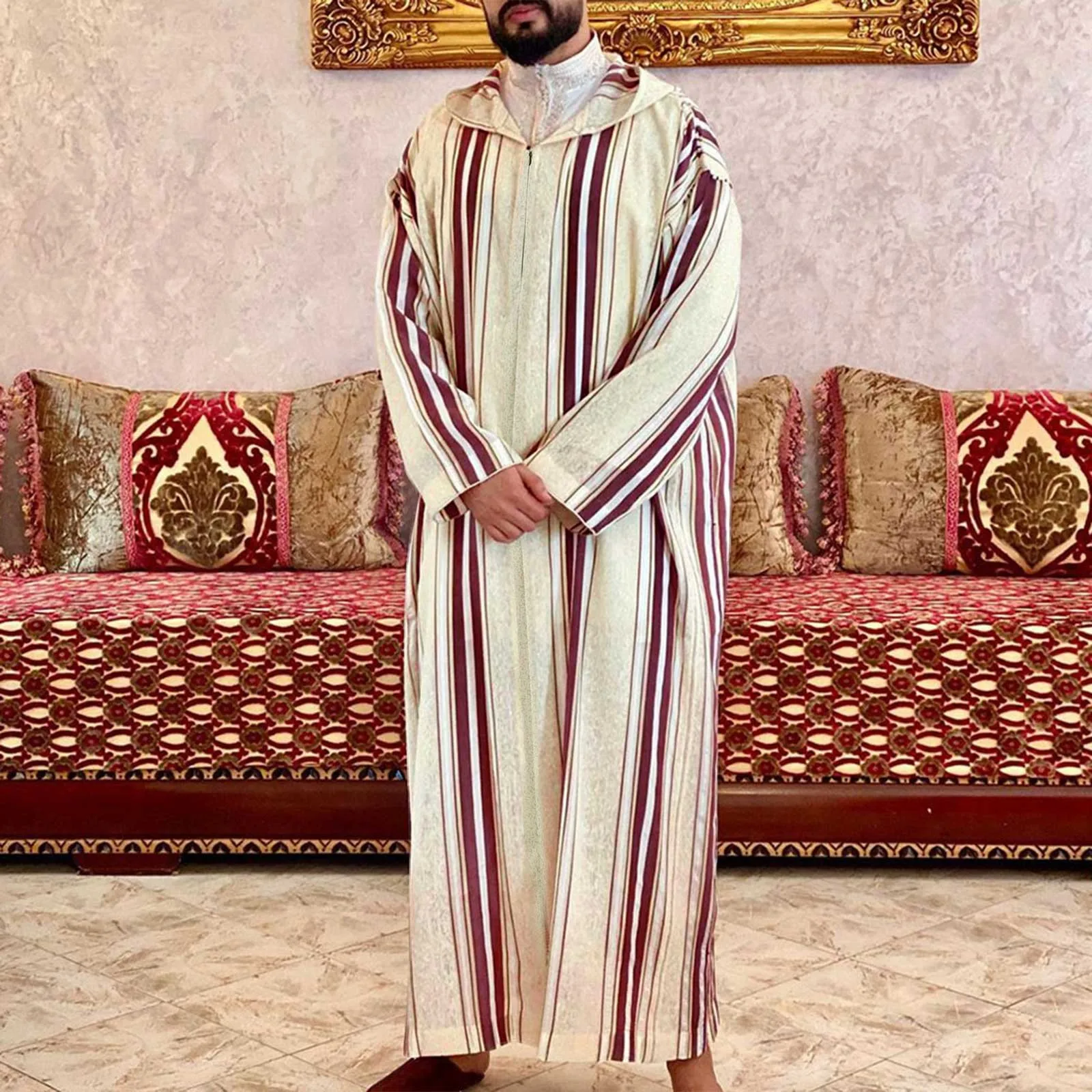 

New 2024 Muslim Jubba Thobe Clothes Men Hoodie Ramadan Robe Kaftan Abaya Dubai Turkey Islamic Clothing Male Casual Loose Robe