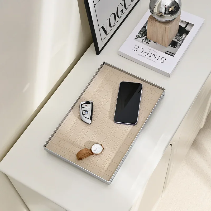 Jewelry Tray Leather Necklace Display Organizer Iron Rectangle Trinket Dish Fruit Dessert Tray Living Room Home  Storage Drinks 2