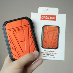DUZON Armor Hard Magnetic Wallet with Adjustable Metal Kickstand and Detachable Snap - on Card Holder (Orange)
