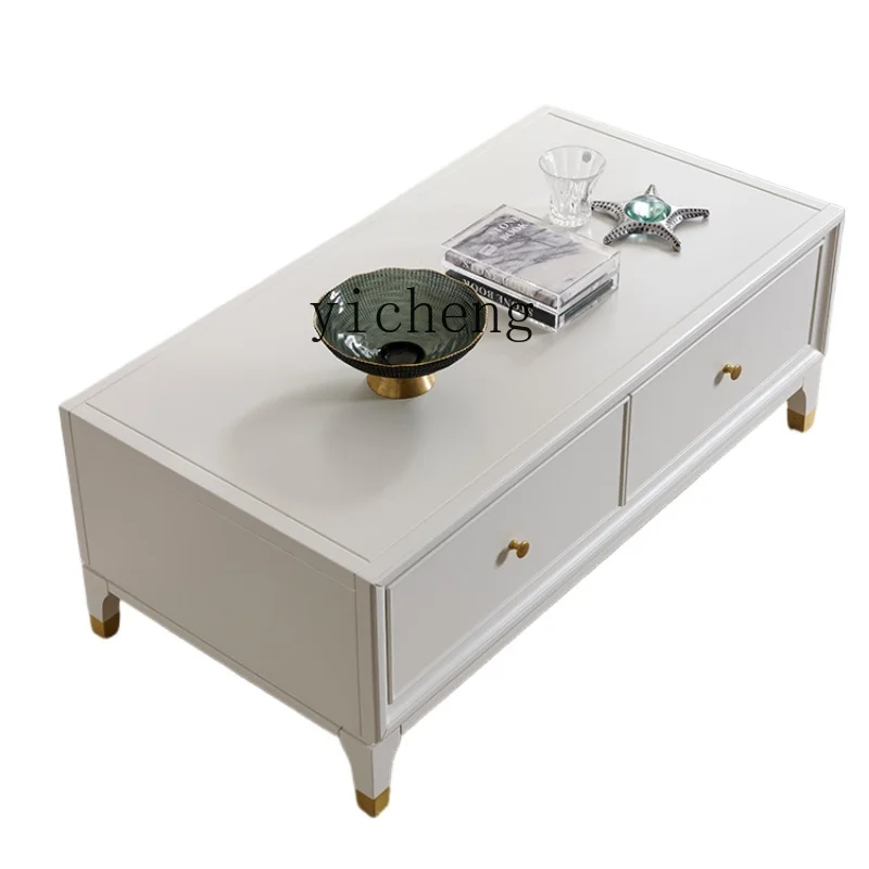 

ZF Light Luxury Coffee Table White Solid Wood Coffee Table TV Cabinet Combination Suit
