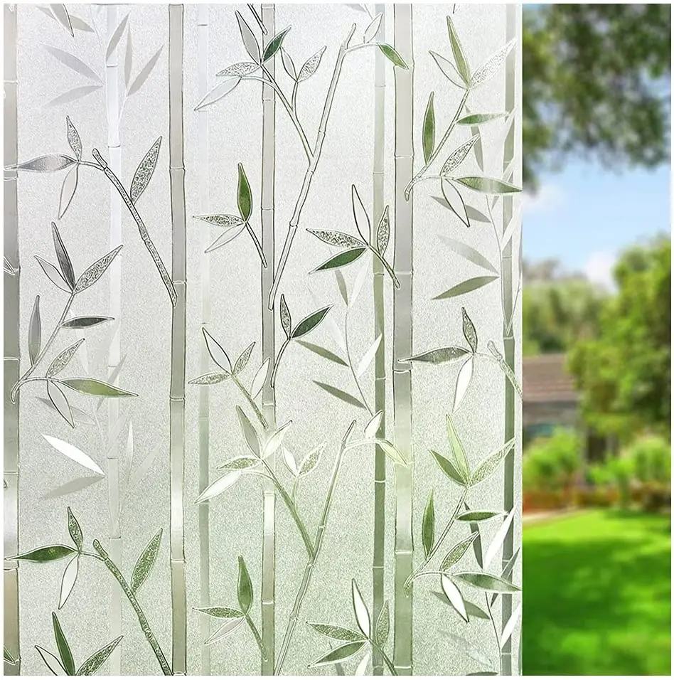 

Bamboo Window Film Stained Glass Decorative Non-Adhesive Window Decals Removable Door Coverings No Glue Glass Stickers for Home