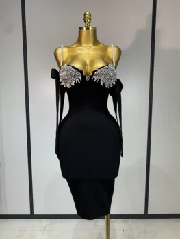 Women Sexy Backless Pearl Diamonds Crystal Bodycon Bandage Dresses Celebrity Elegant Evening Party Club Dress Vestido 1