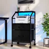 Mobile File Cabinet with 2 Drawer , Fabric Vertical File Cabinet with Wheels & Charging Station, Printer Stand with Open Shelf 1
